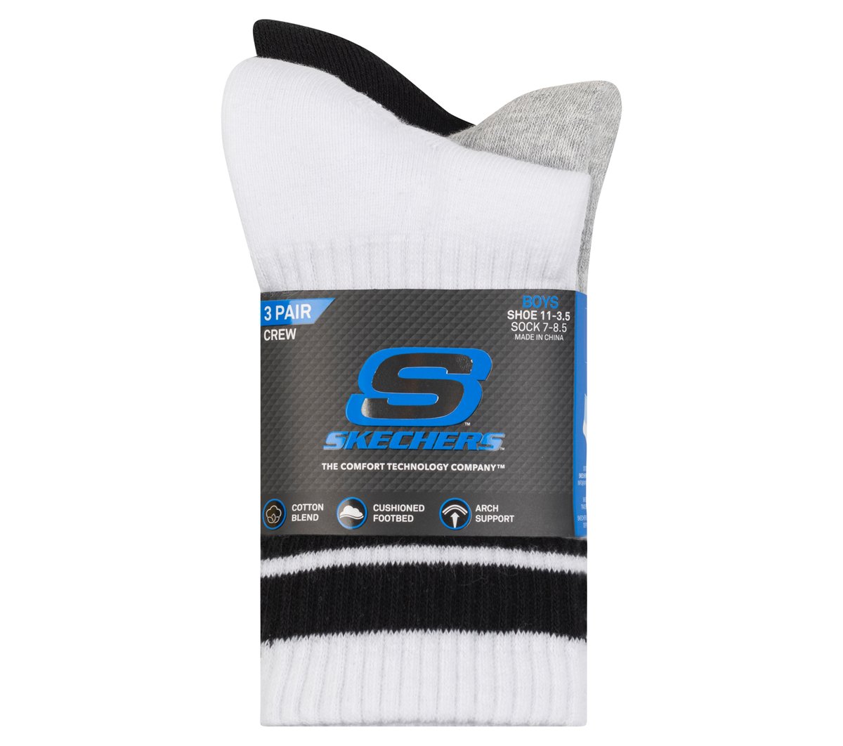 Skechers 3 Pack Boys' Crew Socks - Clothing